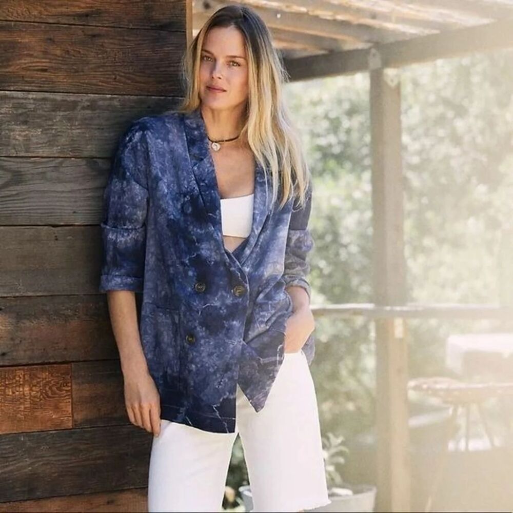 NWT‎ Anthropologie Amadi Hilde Linen Blend Blazer Women's M Color Purple Tie Dye